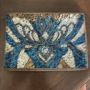 Blue and Brown Beaded Clutch